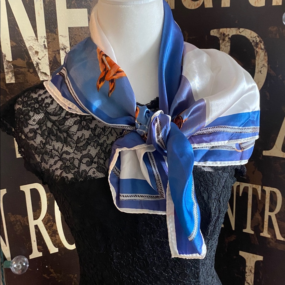 Vintage Equestrian Silk Satin Scarf